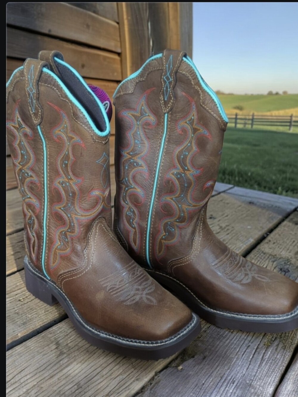 New Justin Gypsy Cowboy Boots Brown Turquoise Western Square Toe L2900 Sz 8.5
